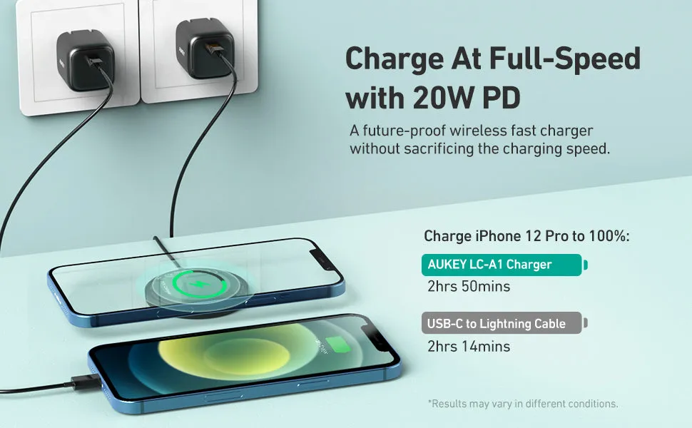 Aukey LC-A1S Snap On 15W Qi-Compatible Fast Wireless Charging Wire (USB-C) Magsafe Compatible