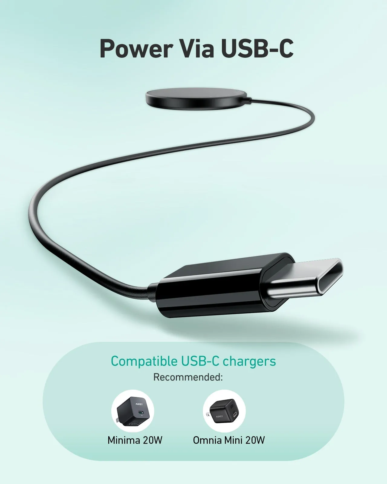 Aukey LC-A1S Snap On 15W Qi-Compatible Fast Wireless Charging Wire (USB-C) Magsafe Compatible