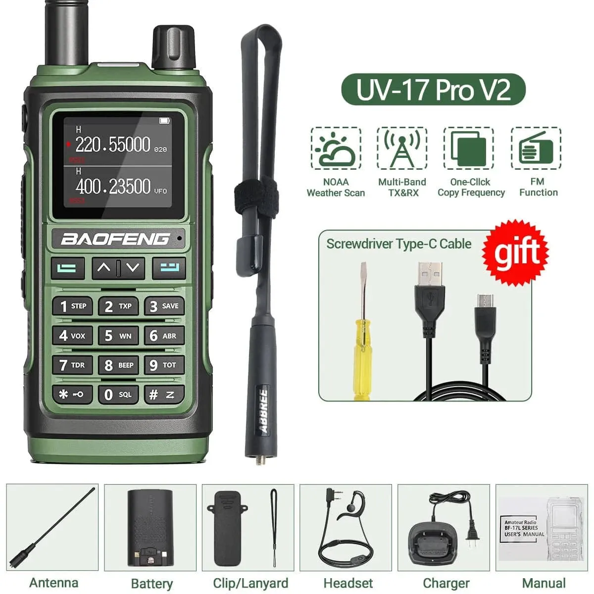 Baofeng UV-17 Pro V2 Tri Band Walkie Talkie Wireless Copy Frequency Waterproof Powerful Long Range UV-5R UV S9 Ham Two Way Radio