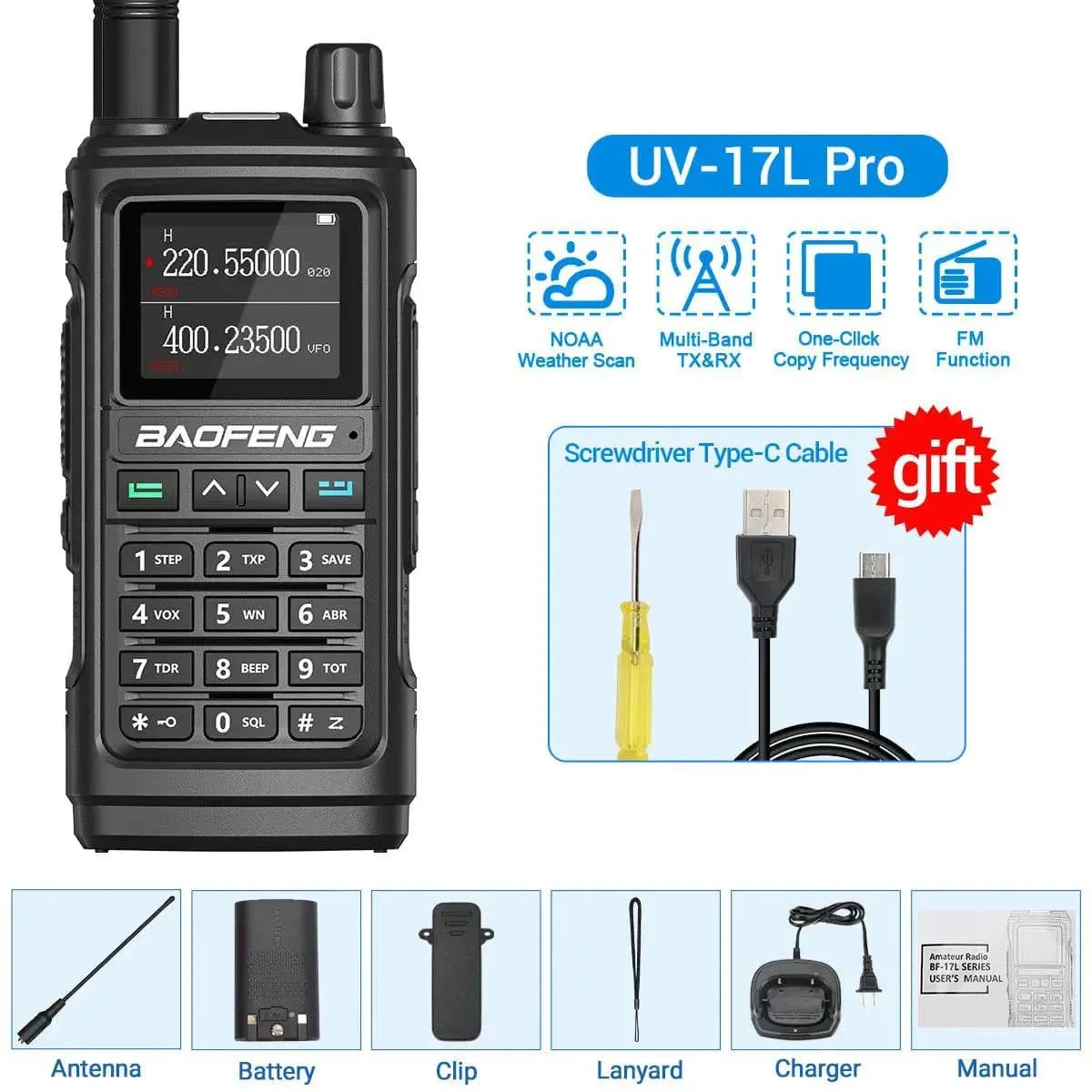 Baofeng UV-17 Pro V2 Tri Band Walkie Talkie Wireless Copy Frequency Waterproof Powerful Long Range UV-5R UV S9 Ham Two Way Radio