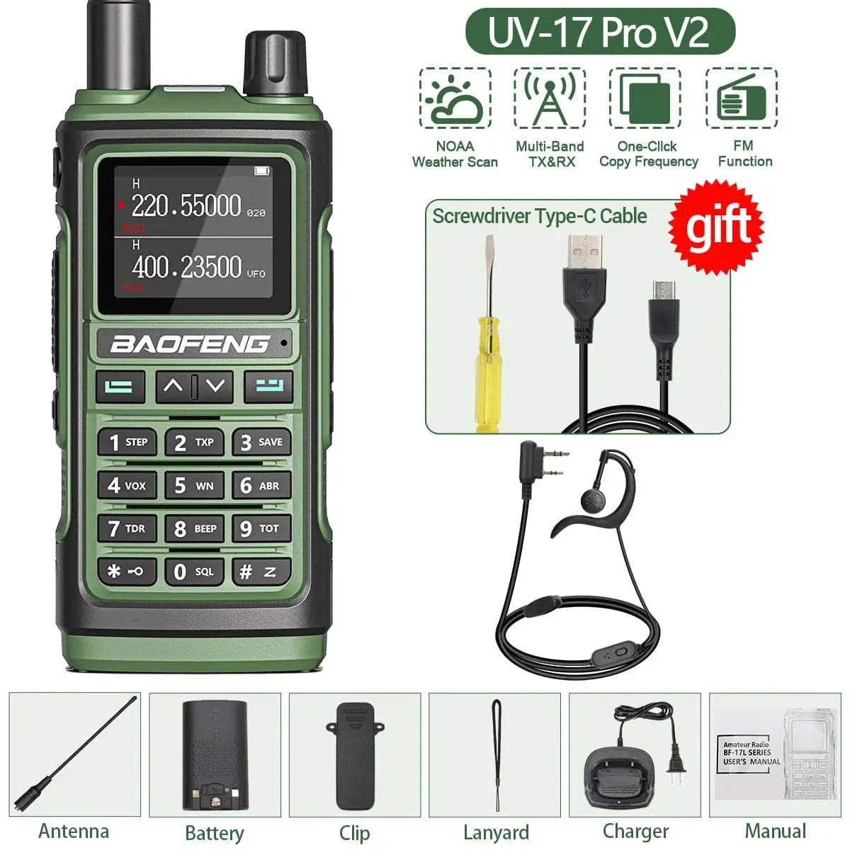 Baofeng UV-17 Pro V2 Tri Band Walkie Talkie Wireless Copy Frequency Waterproof Powerful Long Range UV-5R UV S9 Ham Two Way Radio