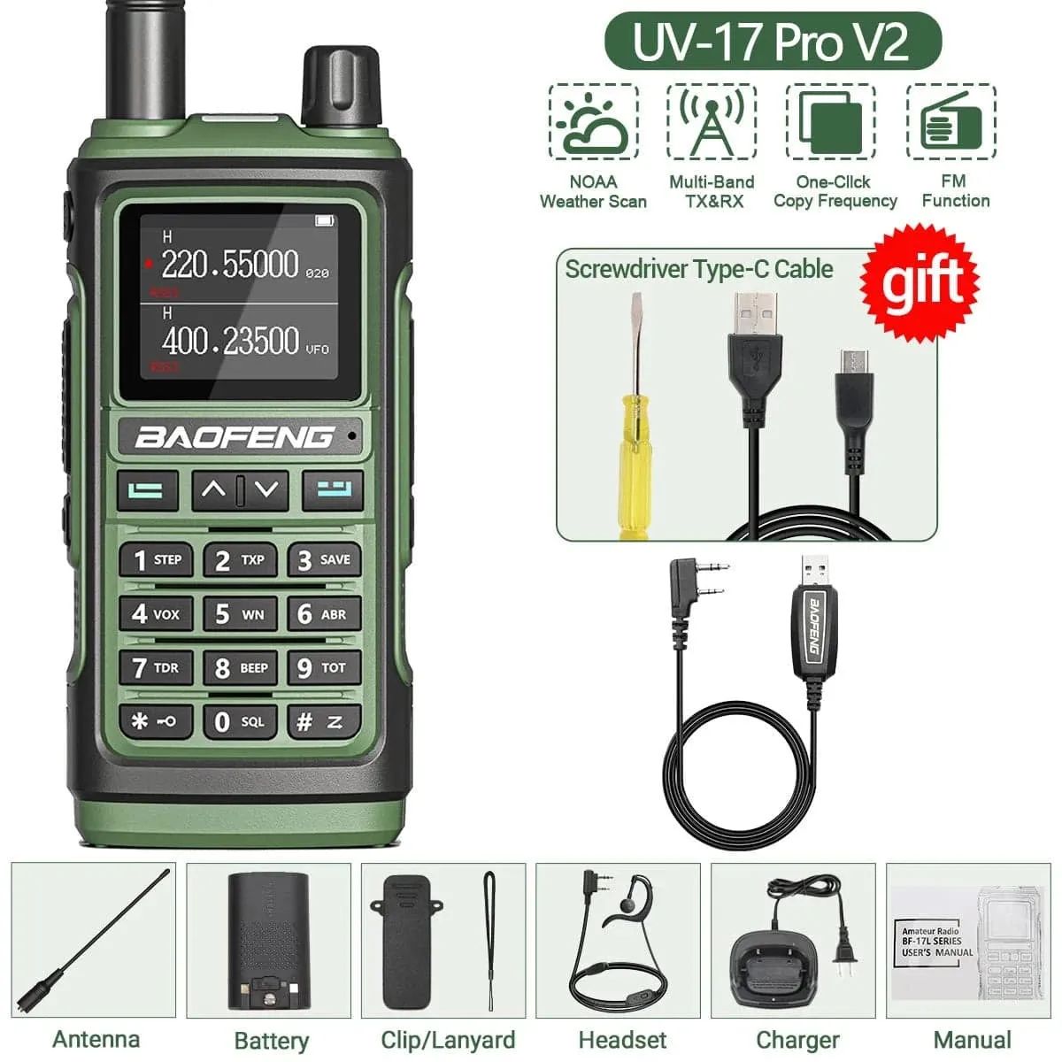 Baofeng UV-17 Pro V2 Tri Band Walkie Talkie Wireless Copy Frequency Waterproof Powerful Long Range UV-5R UV S9 Ham Two Way Radio