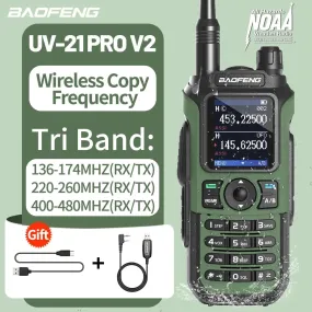 Baofeng UV-21 Pro V2 Wireless Copy Frequency Walkie Talkie Tri Band Waterproof 16 KM Long Range Type-C Charger UV 5R Ham Radio