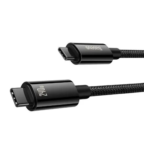 Baseus Tungsten Gold Fast Charging Data Cable Type-C to Type-C, 240Watts, 3Mm, Black