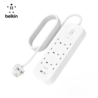 Belkin 6Way 2M Surge Protection Strip with USB A   C