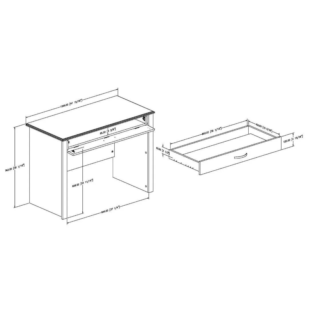 Black Laptop Computer Desk with Keyboard Tray Drawer