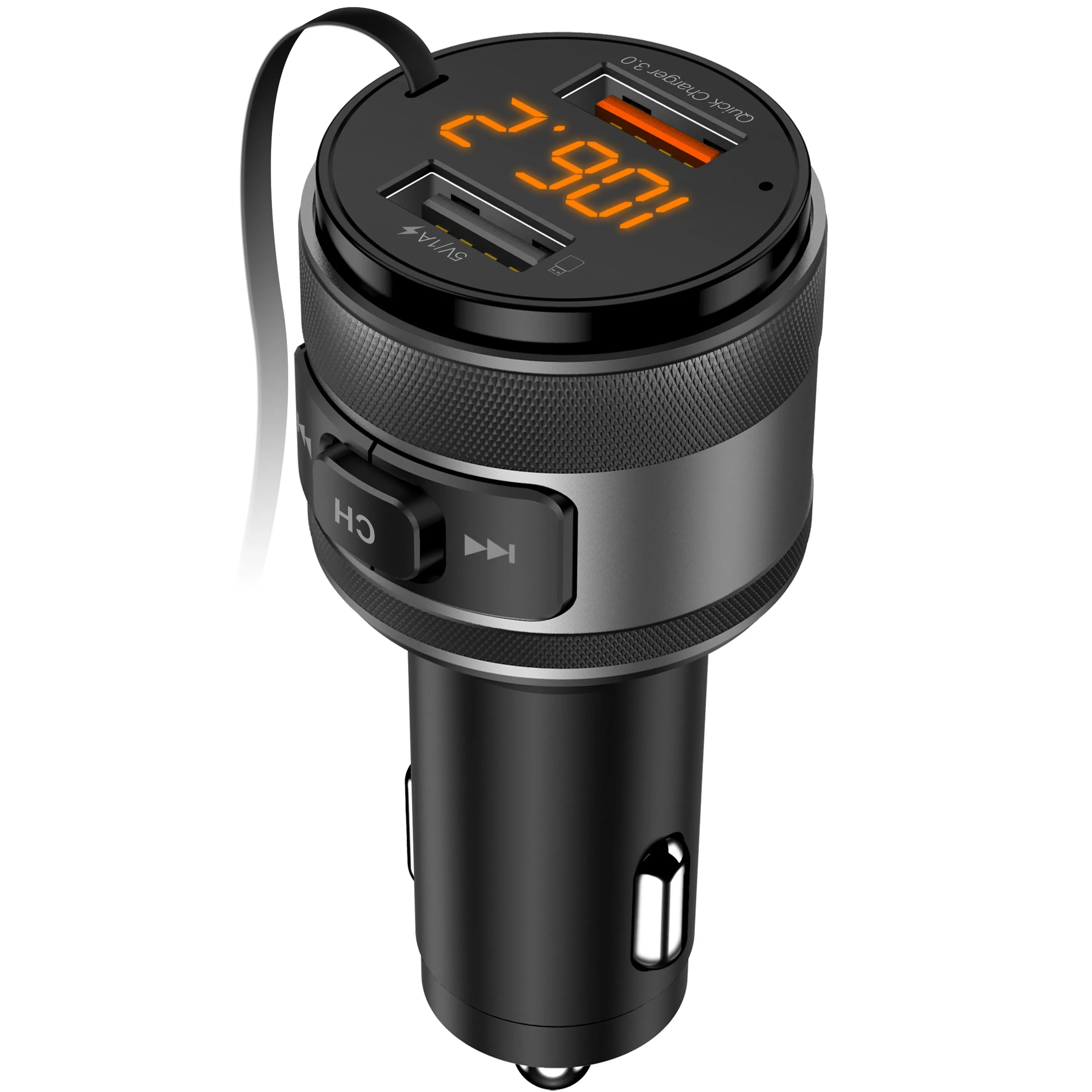 Bluetooth FM Transmitter for Music Streaming, Charging, USB Drive and Hands-Free Calls Through Your Car’s 12V Socket