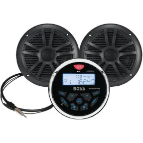 BOSS Audio Systems MCKGB350B.6 Marine-Gauge System with In-Dash Mechless AM-FM Receiver, Speakers & Antenna (Black Speakers)