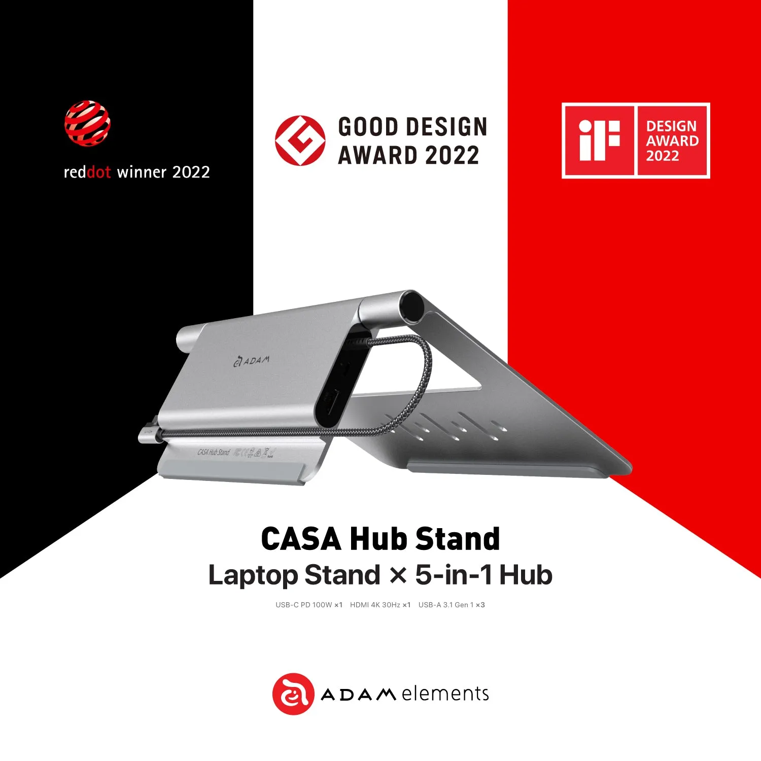 CASA Hub Stand USB-C 5-in-1 Laptop Stand Hub   Ultra HD 4K 60Hz HDMI Cable