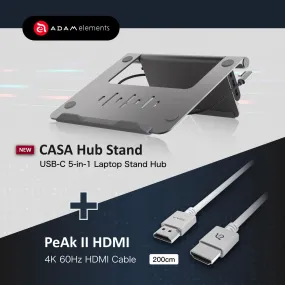 CASA Hub Stand USB-C 5-in-1 Laptop Stand Hub   Ultra HD 4K 60Hz HDMI Cable