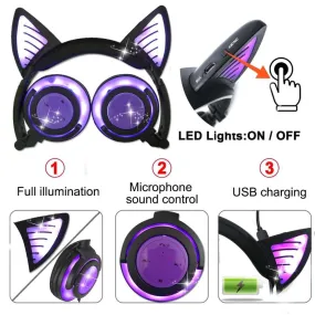 Cat Wireless Headphones Flashing Glowing Bluetooth Headset