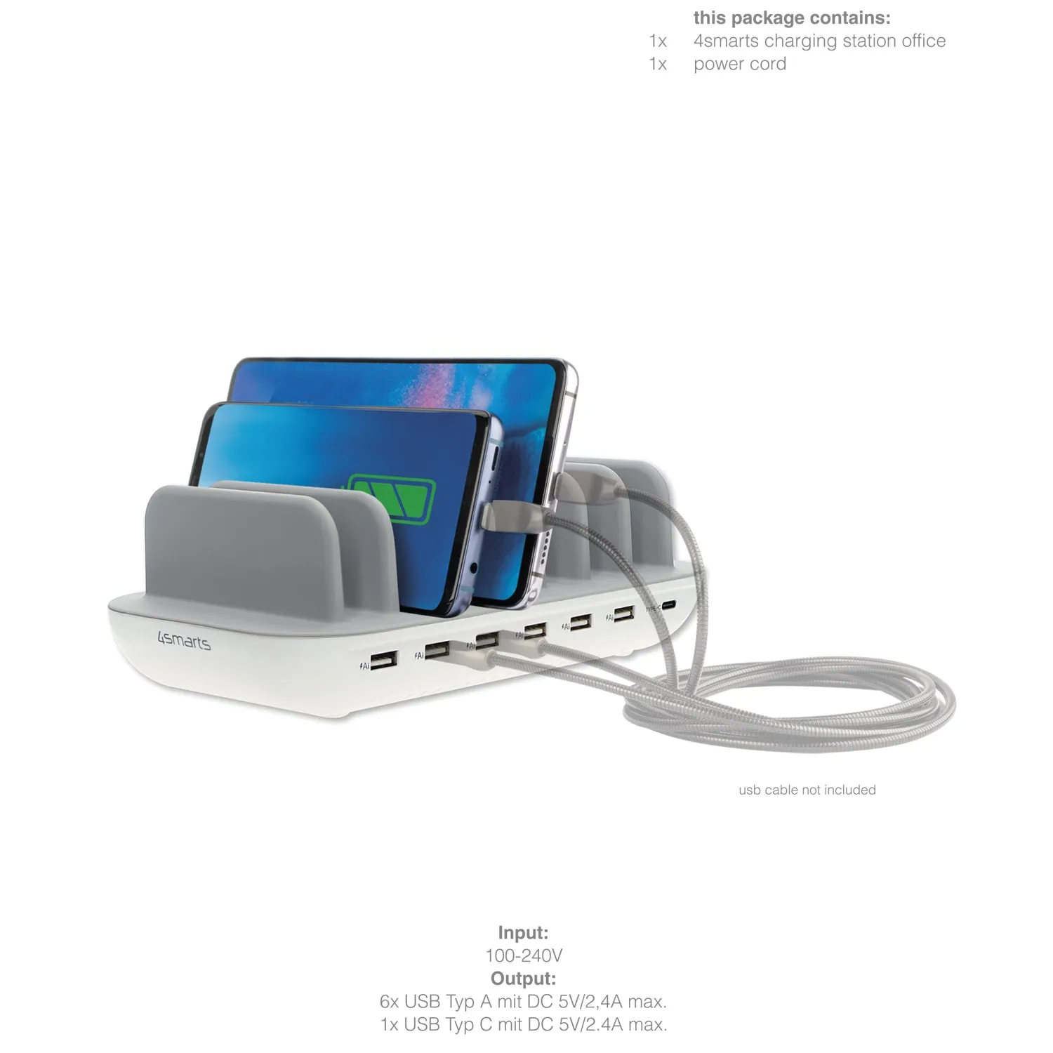 Charging Station Office 7 devices USB Ports Charger 60W White