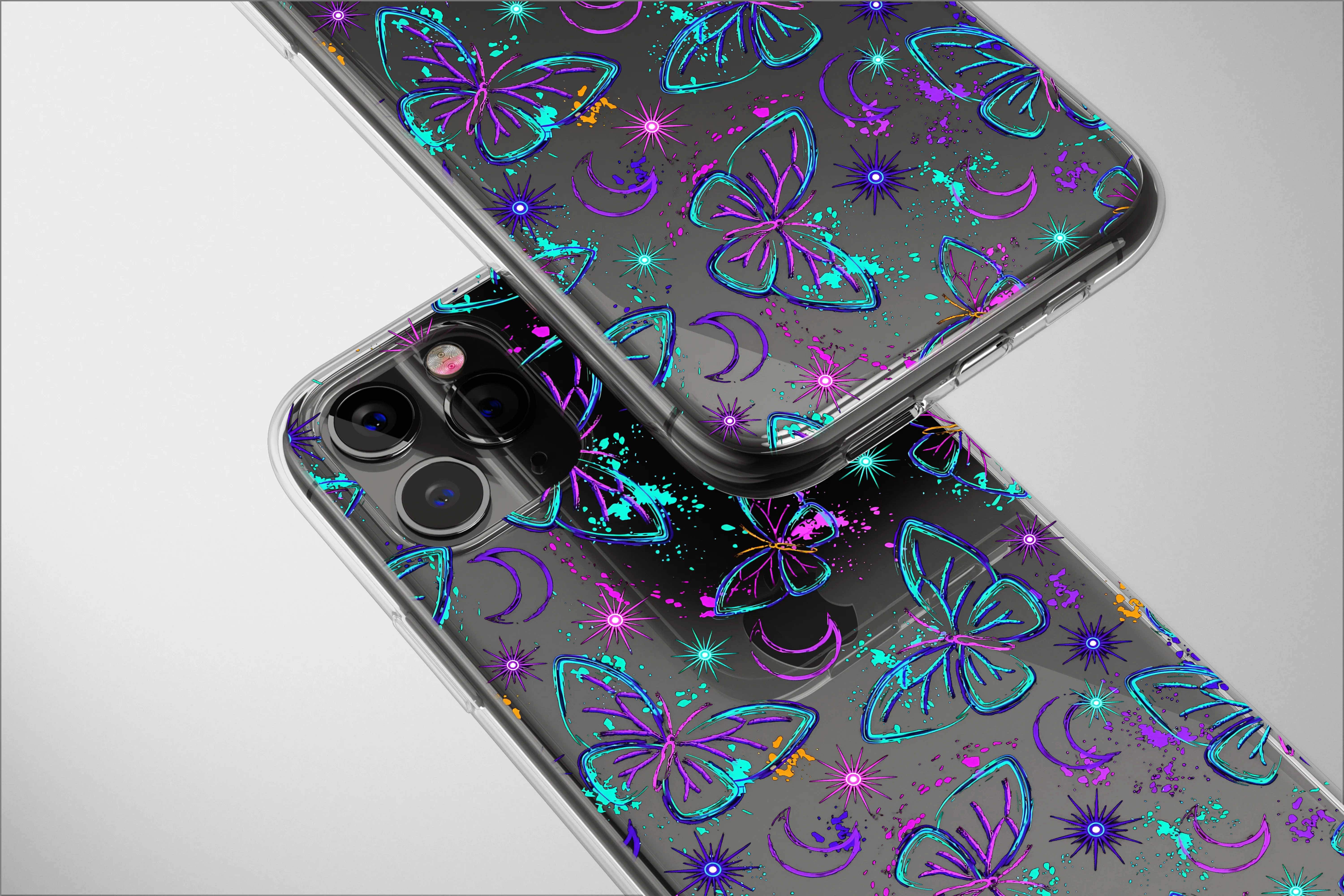 Clear Celestial Neon Moth Mystical Butterfly Phone Case iPhone Samsung Cover Pixel 2773