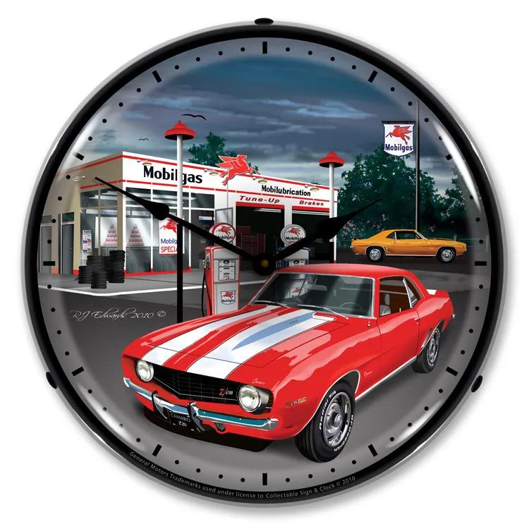 Collectable Sign and Clock - 1969 Camaro Mobilgas Clock