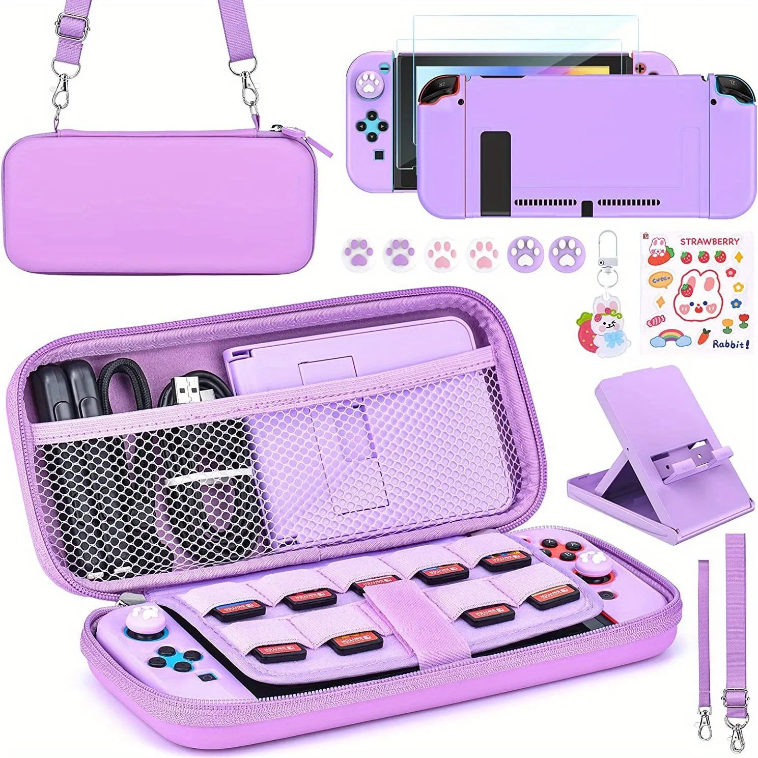 Complete 15-in-1 Purple Switch Accessories Kit for Non-OLED/Lite Models