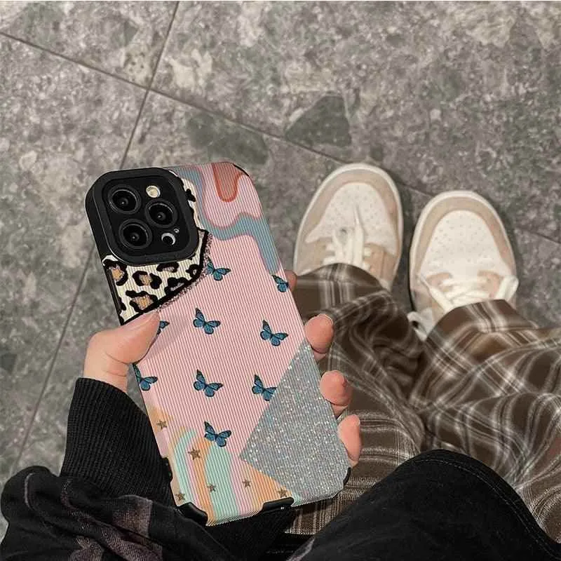 Cute Butterfly Spliced Leopard Phone Case for iPhone 13 12 11 14 Pro Max Mini 6 6S 7 8 Plus X XS XR - Stylish Protection!