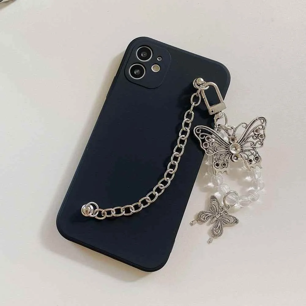 Cute Phone Cases For iPhone 14 13 11 12 Pro Max X XR XS Max 7 8 Plus Luxury Butterfly Chain Bumper Silicone Black Back Cover