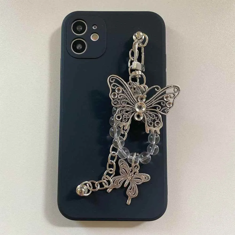 Cute Phone Cases For iPhone 14 13 11 12 Pro Max X XR XS Max 7 8 Plus Luxury Butterfly Chain Bumper Silicone Black Back Cover