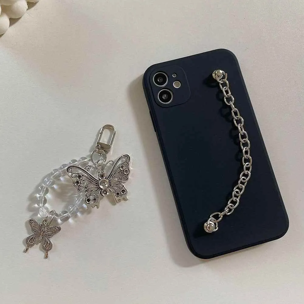 Cute Phone Cases For iPhone 14 13 11 12 Pro Max X XR XS Max 7 8 Plus Luxury Butterfly Chain Bumper Silicone Black Back Cover