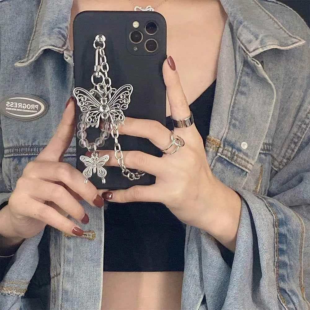 Cute Phone Cases For iPhone 14 13 11 12 Pro Max X XR XS Max 7 8 Plus Luxury Butterfly Chain Bumper Silicone Black Back Cover