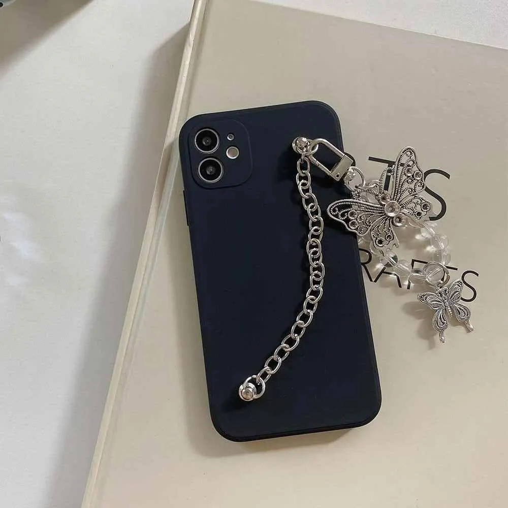 Cute Phone Cases For iPhone 14 13 11 12 Pro Max X XR XS Max 7 8 Plus Luxury Butterfly Chain Bumper Silicone Black Back Cover