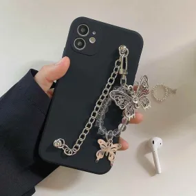 Cute Phone Cases For iPhone 14 13 11 12 Pro Max X XR XS Max 7 8 Plus Luxury Butterfly Chain Bumper Silicone Black Back Cover