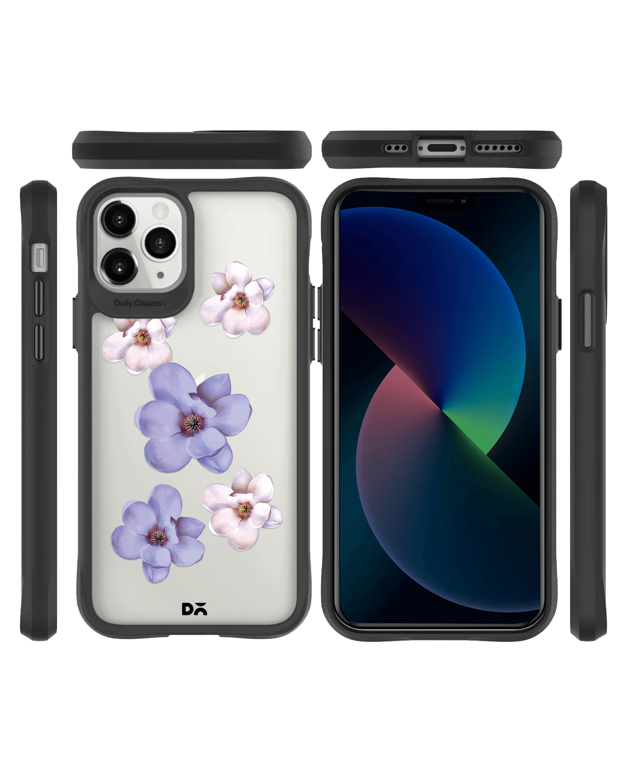 DailyObjects Clear Mauve & White Flowers Black Hybrid Clear Case Cover For iPhone 11 Pro Max