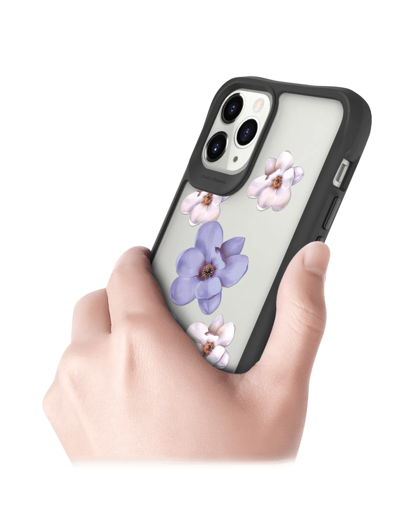 DailyObjects Clear Mauve & White Flowers Black Hybrid Clear Case Cover For iPhone 11 Pro Max