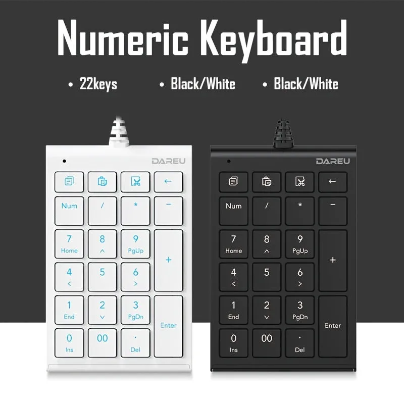 Dareu USB Wired Numeric Keypad 22 Keys Mini Numpad Keyboard Accounting For Laptop Notebook Tablets Mini financial accounting keyboard Portable & Slim for Laptop Keyboard