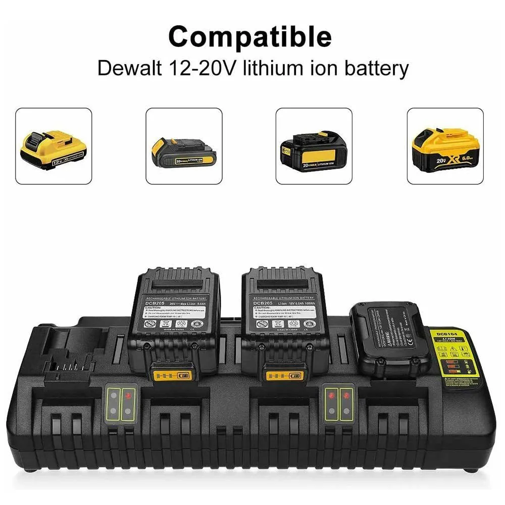 DCB104 Replacement Charger for Dewalt 12V/Dewalt 20V Max 4-Port Li-Ion Fast Charger DCB102 DCB102BP DCB104  DCB107 DCB204 Dewalt 20V Lithium Battery