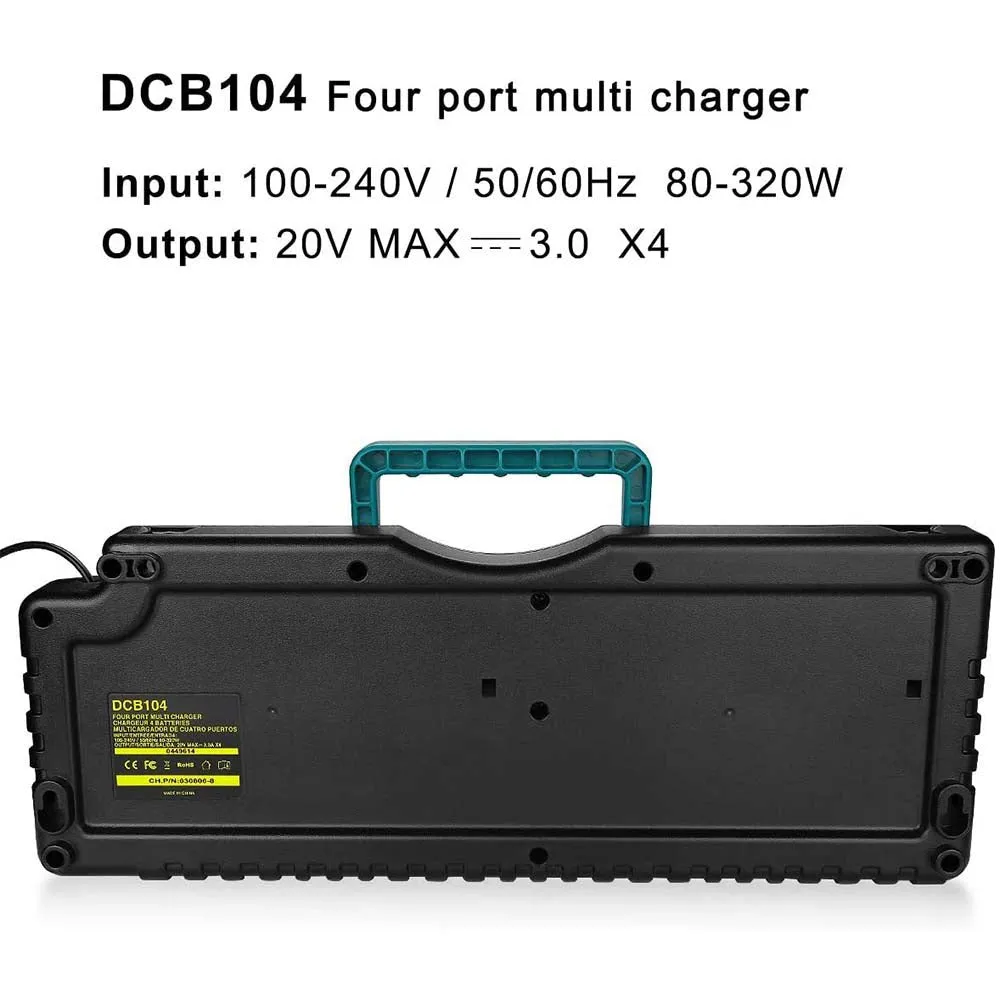 DCB104 Replacement Charger for Dewalt 12V/Dewalt 20V Max 4-Port Li-Ion Fast Charger DCB102 DCB102BP DCB104  DCB107 DCB204 Dewalt 20V Lithium Battery