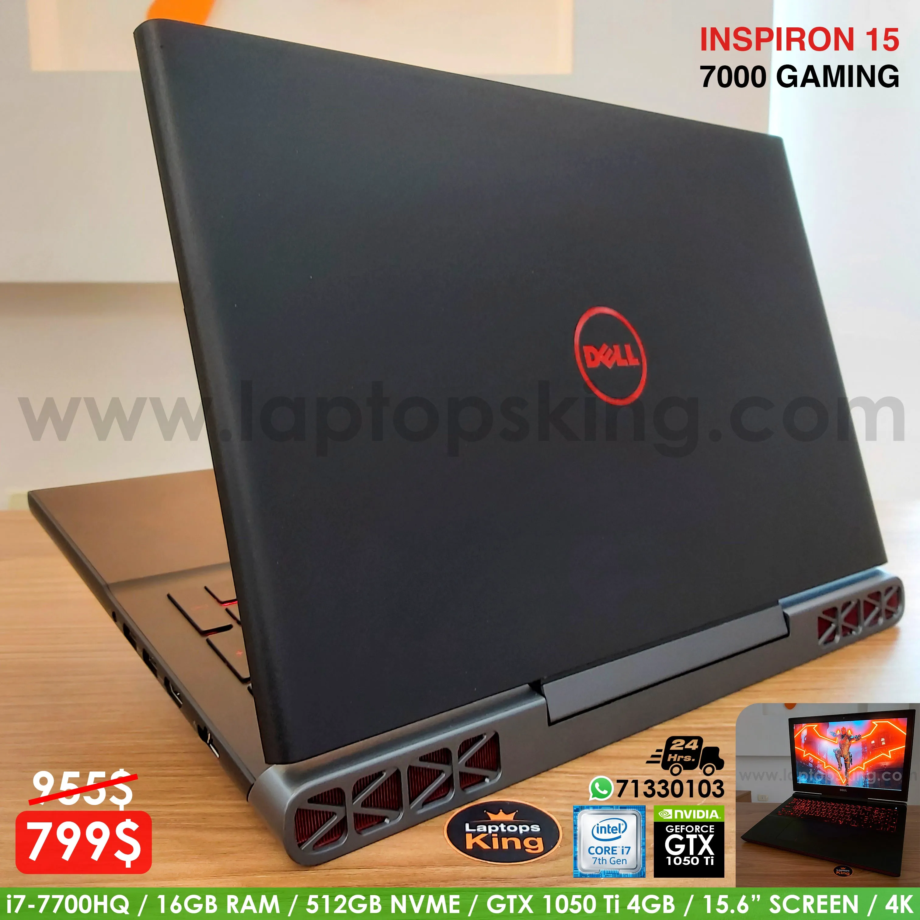 Dell Inspiron 15 7000 i7-7700hq Gtx 1050 Ti 4k Gaming Edition Laptop (Open Box)