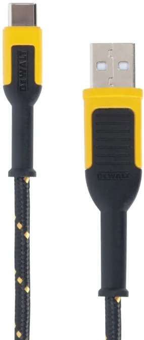 DeWALT 131 1361 DW2 Charger Cable, USB, USB-C, Kevlar Fiber Sheath, Black/Yellow Sheath, 4 ft L :EA: QUANTITY: 1