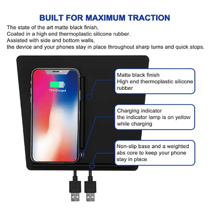 Dual Wireless Phone Charger with USB Splitter Cable for Tesla Model 3 2017-2020