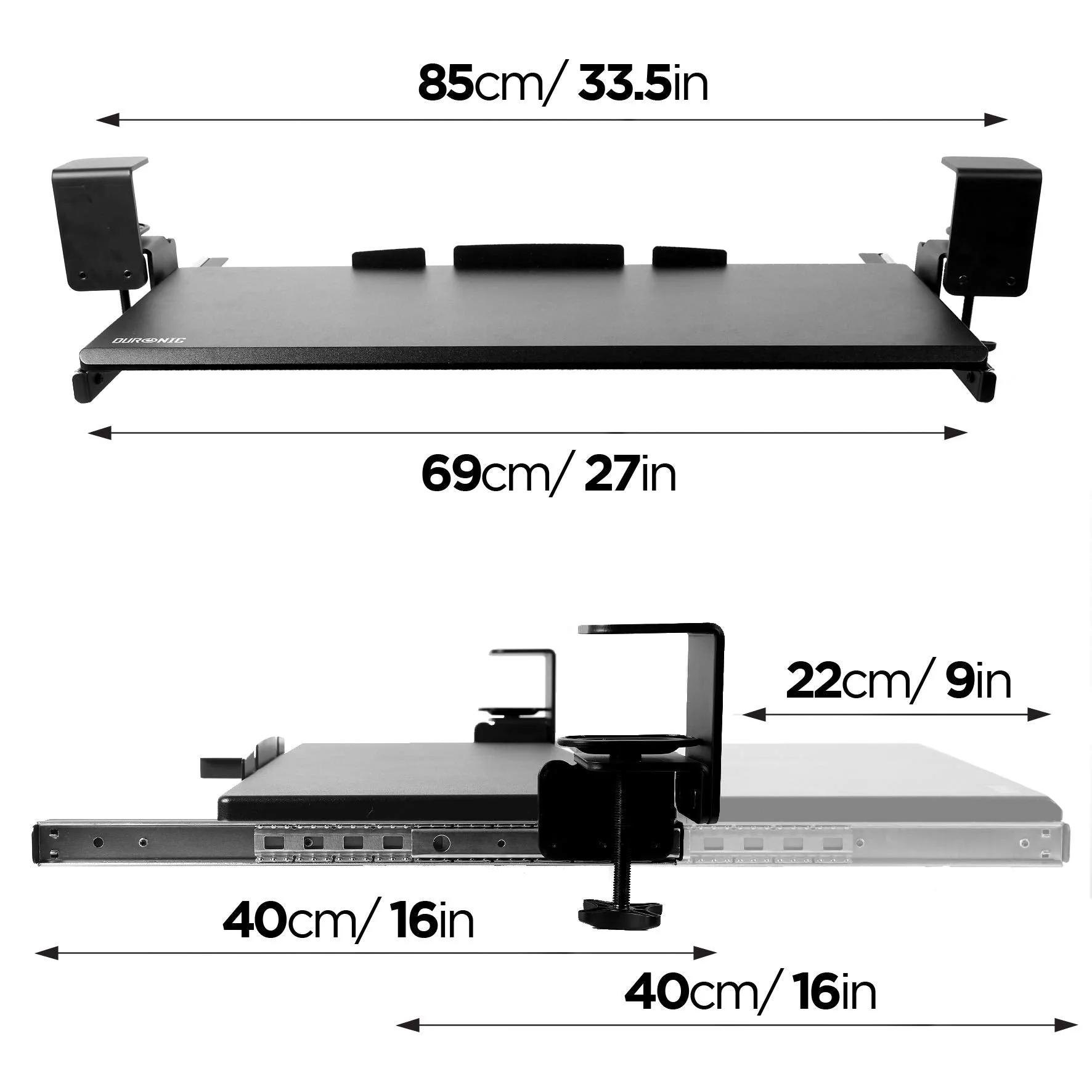 Duronic Keyboard Platform DKTPX1 | Under Desk Drawer for Keyboard and Mouse | Clamp On Keyboard Tray | Ergonomic Workstation Solution | Sliding Pull-Out Tray | Easy Assembly