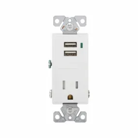 Eaton Cooper Wiring Combination USB Charger With Receptacle 15A, 125V White