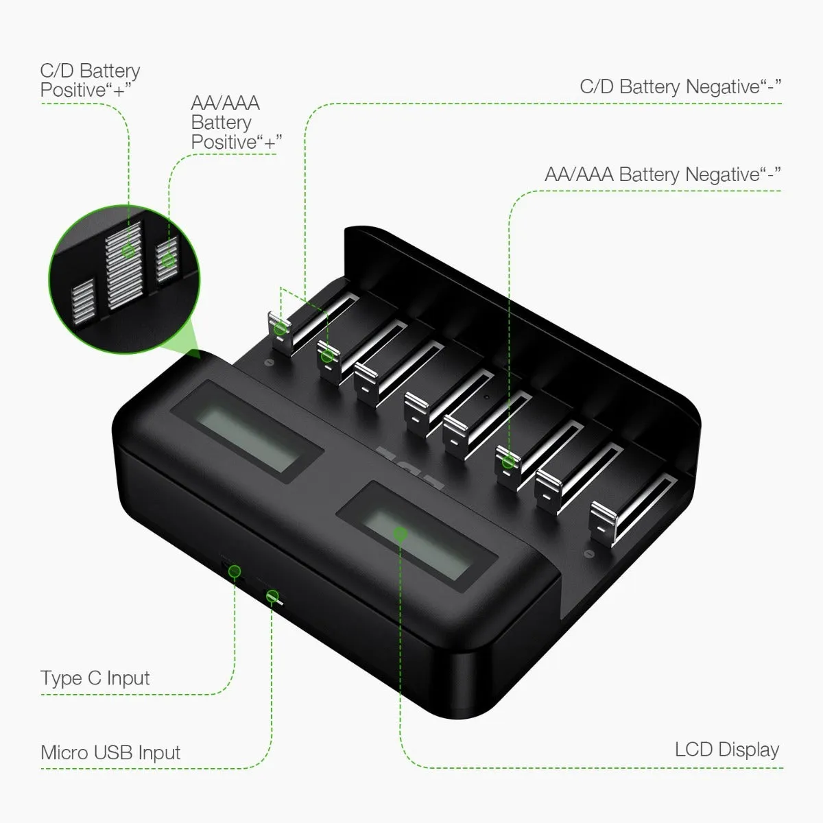 EBL C9008 8 Bay LCD Universal Battery Charger for AA AAA C D Ni-MH Batteries