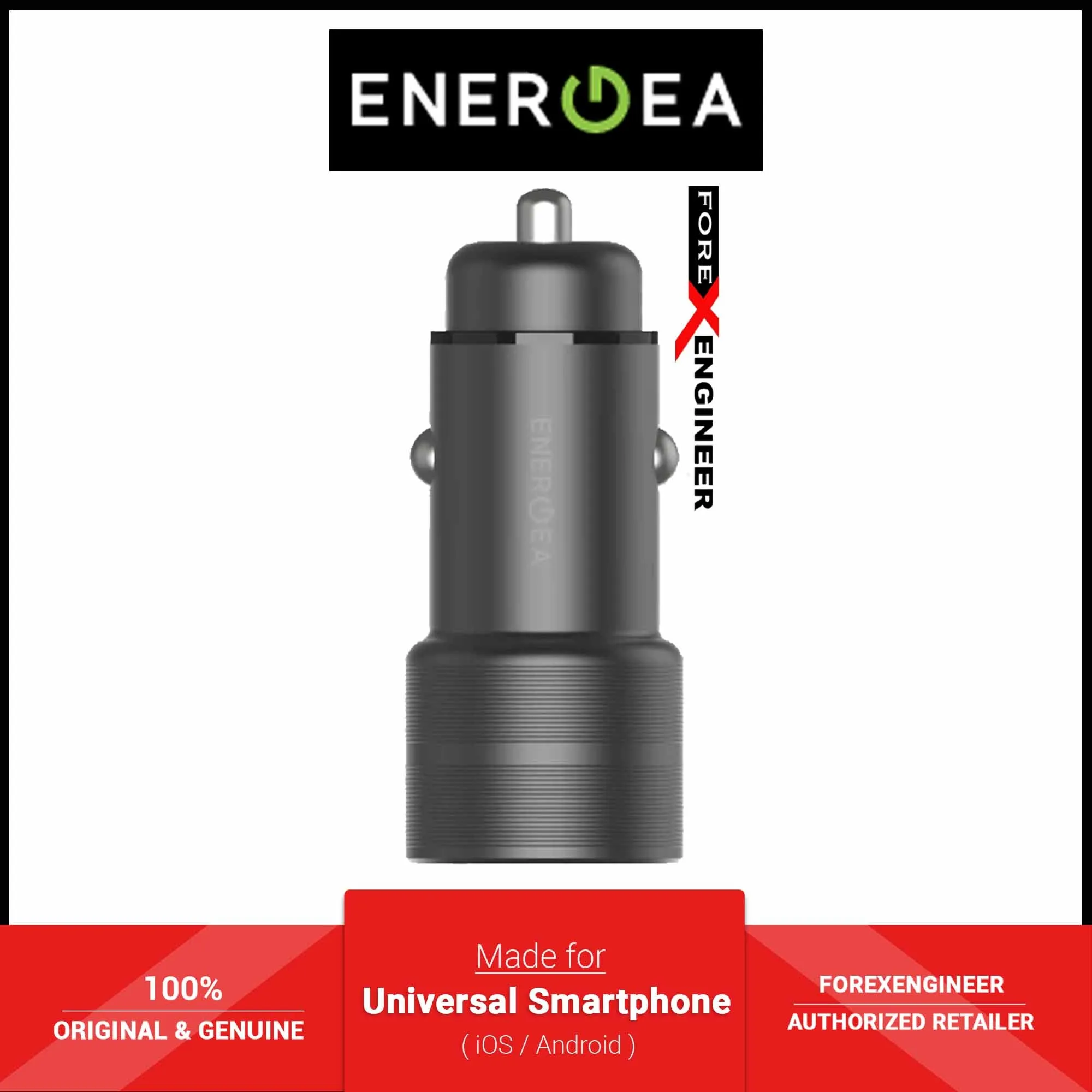 Energea AluDrive PD20  Car Charger ( USB-C PD20   USB-A QC3.0 Duo Port Aluminium 38W ) - Gunmetal (Barcode: 6957879424120 )