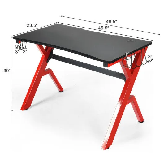 Ergonomic Gaming Desk with Carbon Fiber Surface and R-Shape Steel Frame