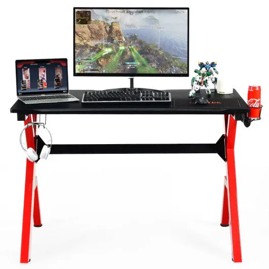 Ergonomic Gaming Desk with Carbon Fiber Surface and R-Shape Steel Frame