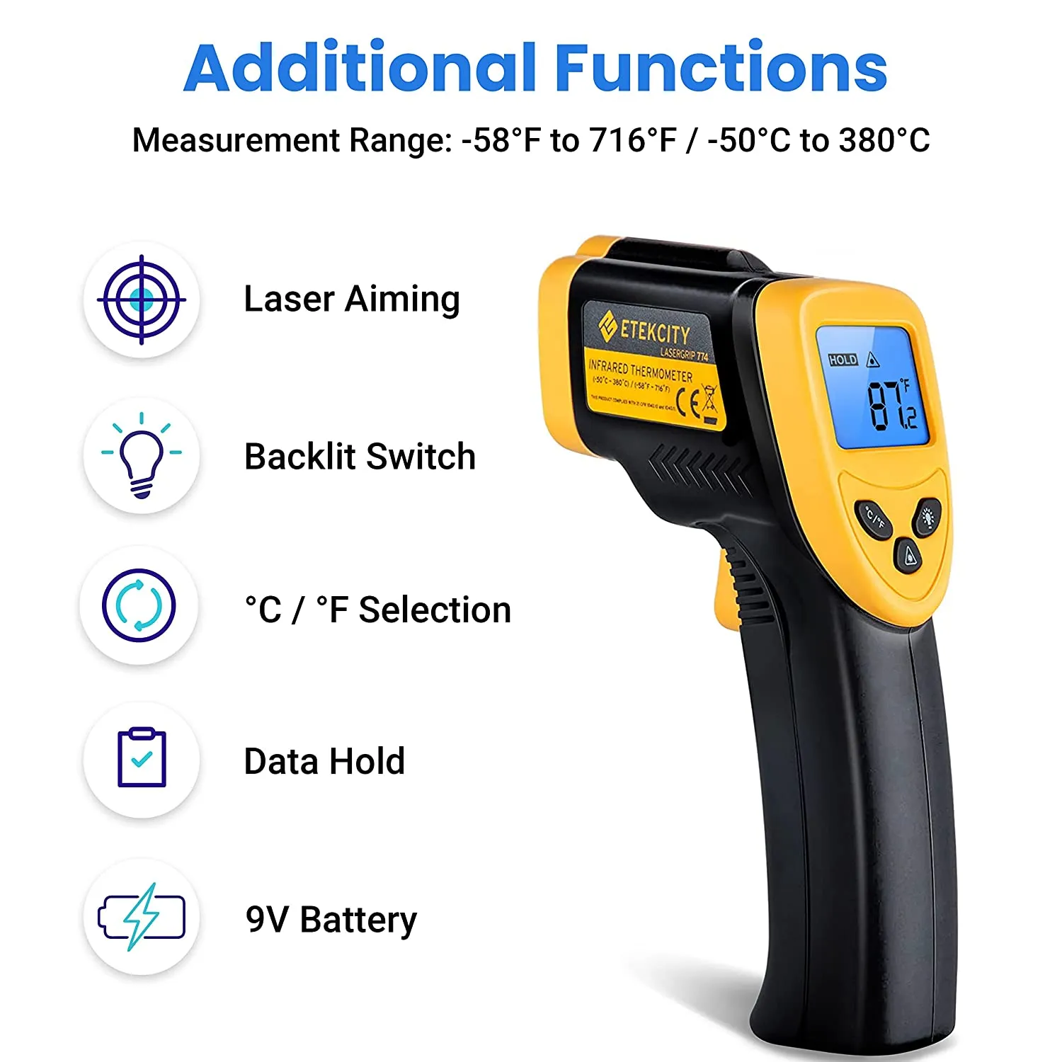 Etekcity Infrared Thermometer 774 Digital Temperature Gun for Cooking Laser Home