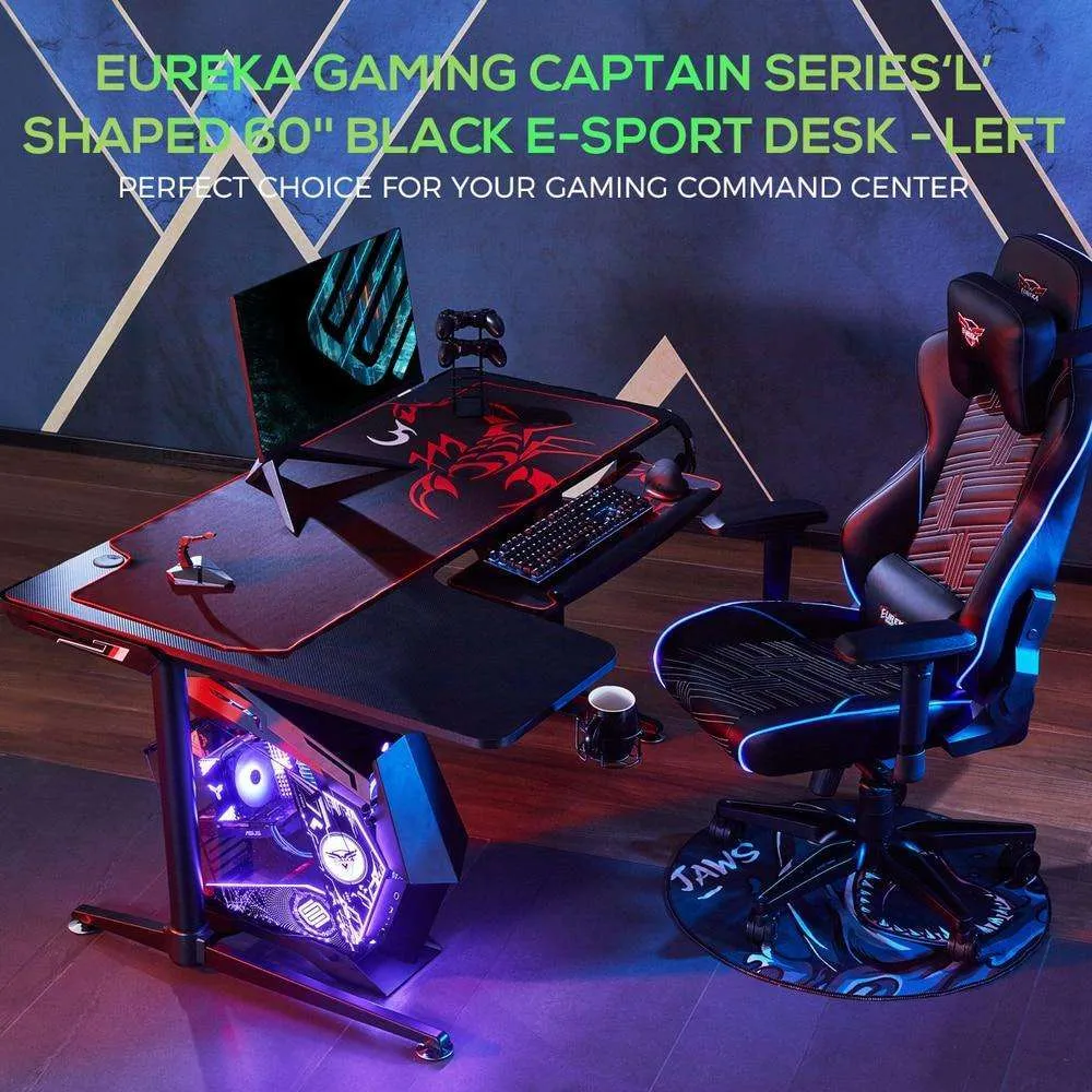 Eureka Ergonomic Black L-Shaped L60 Gaming Computer Table, ERK-L60-B