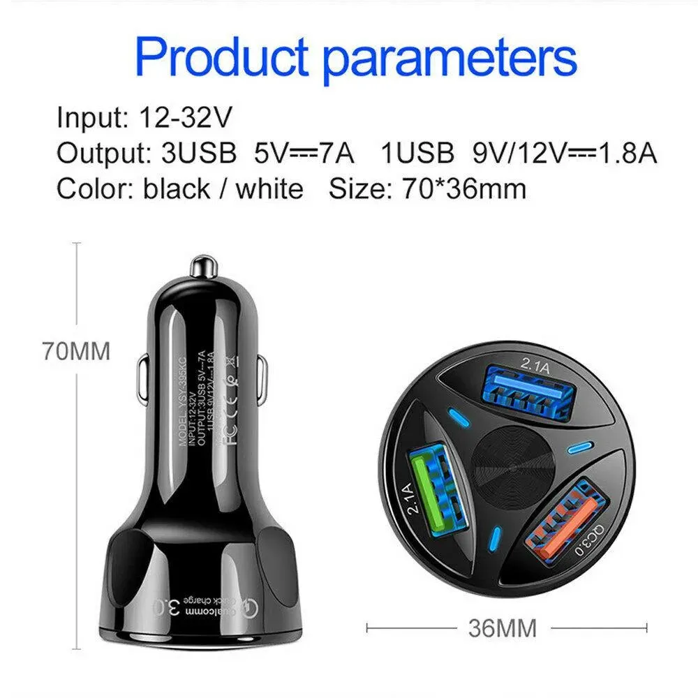 Fast 7A 3-Port USB Car Charger & Durable iPhone Cable Combo