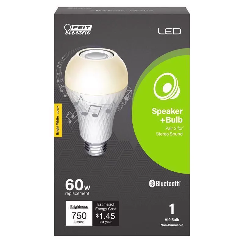 Feit LED Smart A19 E26 (Medium) LED Speaker Bulb Bright White 60 Watt Equivalence 1 pk