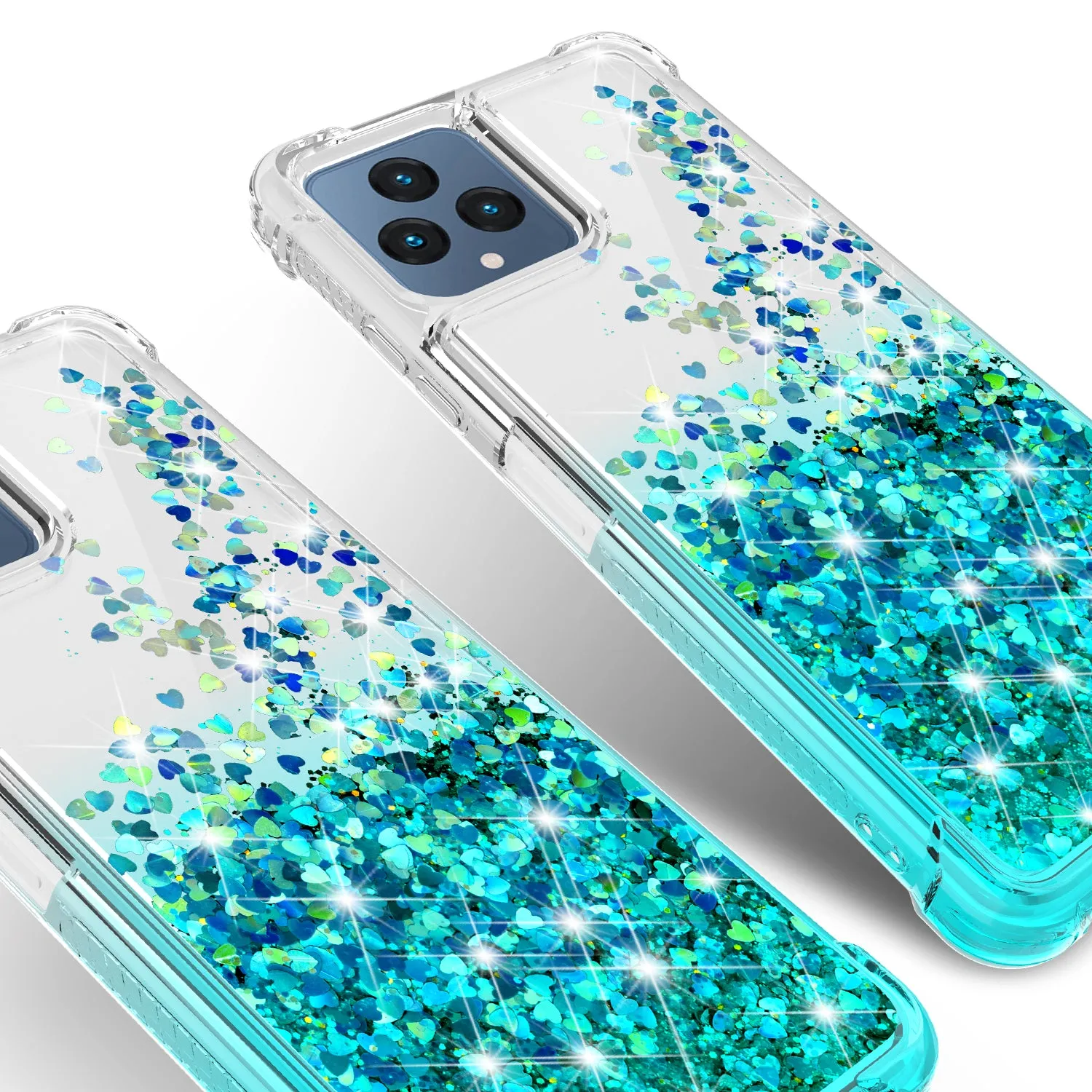 For T-Mobile REVVL 6 5G Case Liquid Glitter Phone Case Waterfall Floating Quicksand Bling Sparkle Cute Protective Girls Women Cover for T-Mobile REVVL 6 5G W/Temper Glass - (Clear/Teal Gradient)