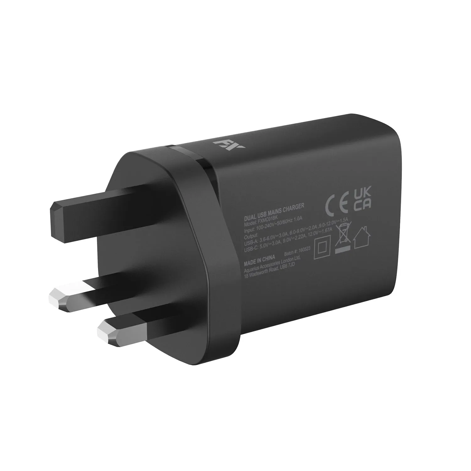 FX Factory 20W/18W Dual USB Mains Charger - Black | 646630