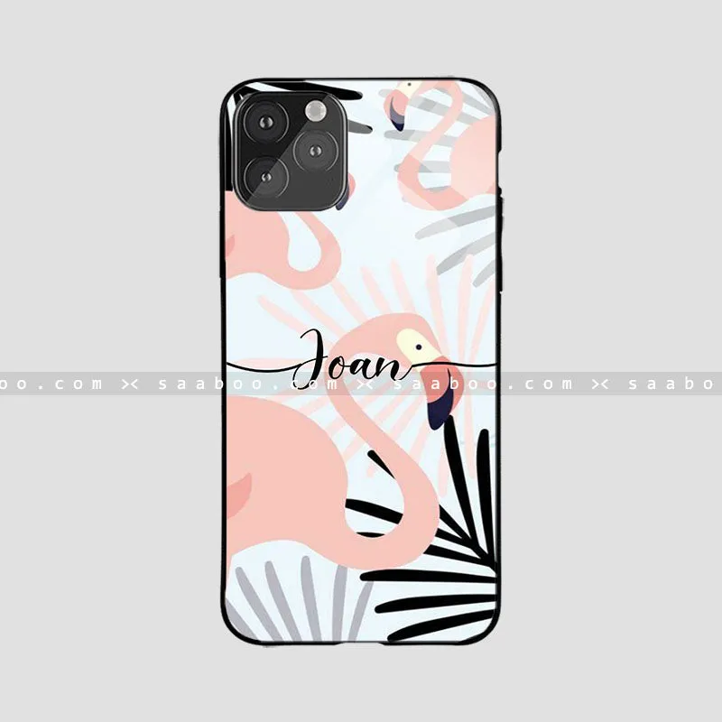 Glossy Protective Case With Flamingo Name