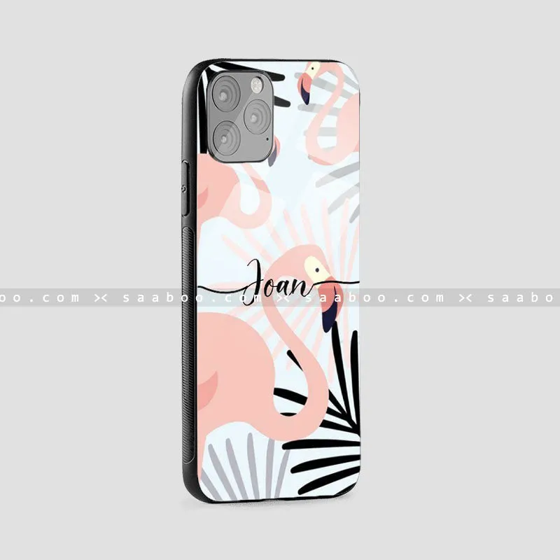 Glossy Protective Case With Flamingo Name