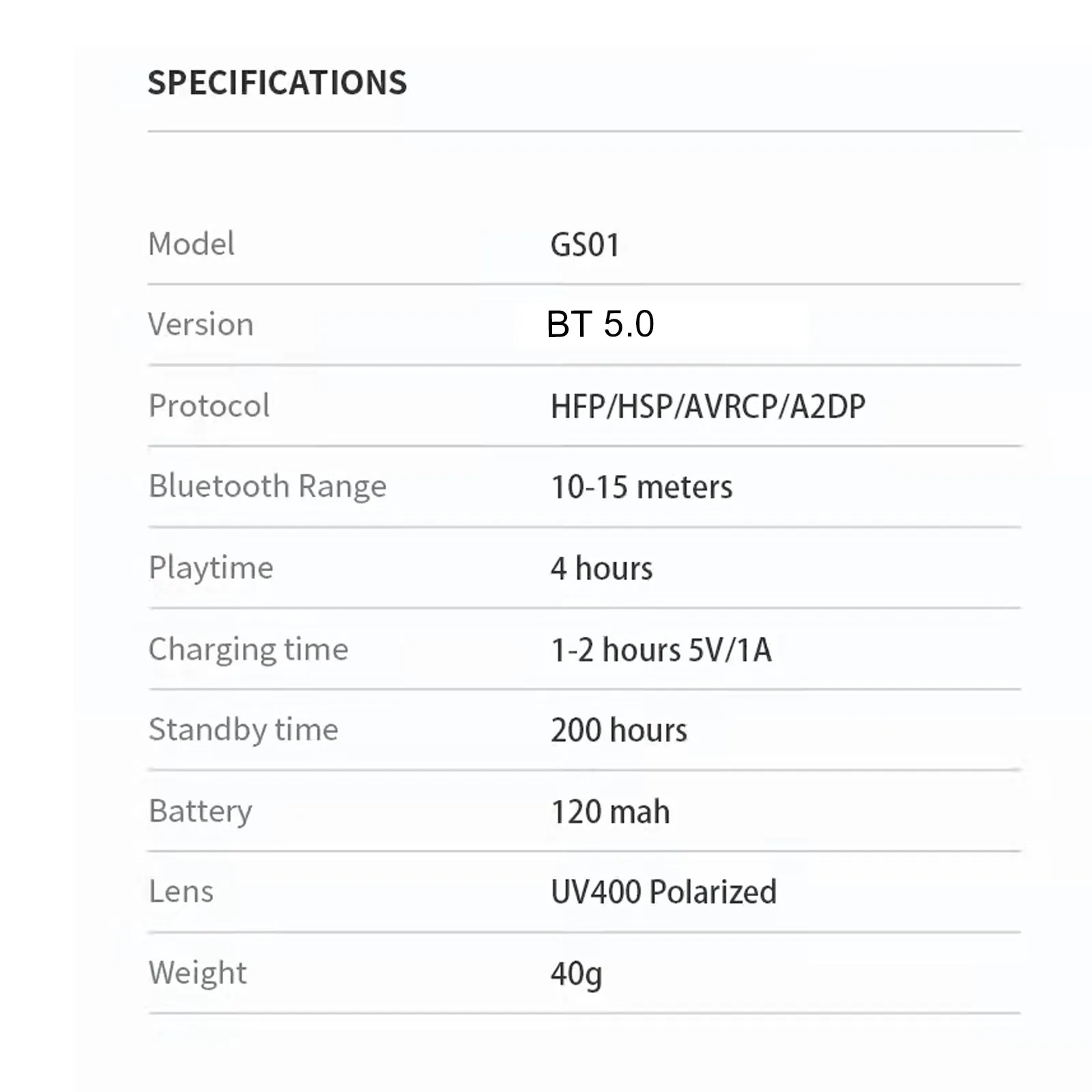 GS01 Smart Sunglasses - Wireless BT5.0