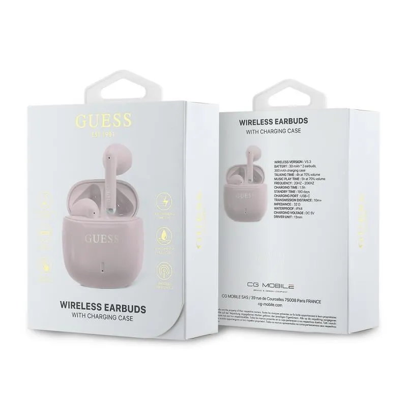 Guess Printed Classic Logo TWS Wireless Earphones Pink- GUTWSJ14ESGP